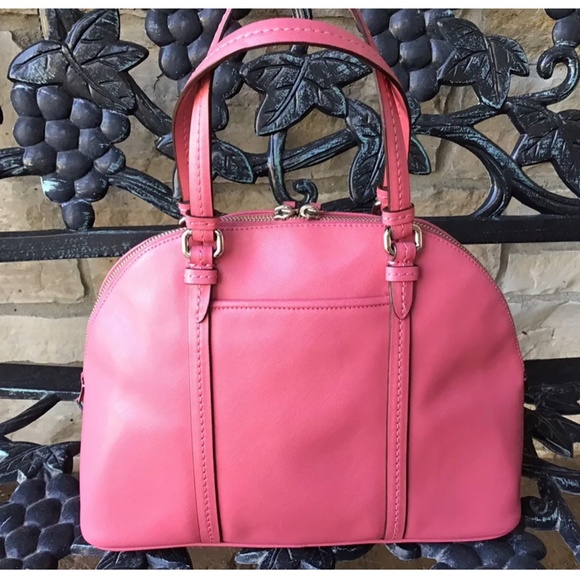 COACH Peyton Cora Dome Satchel Pink Leather Purse F25671